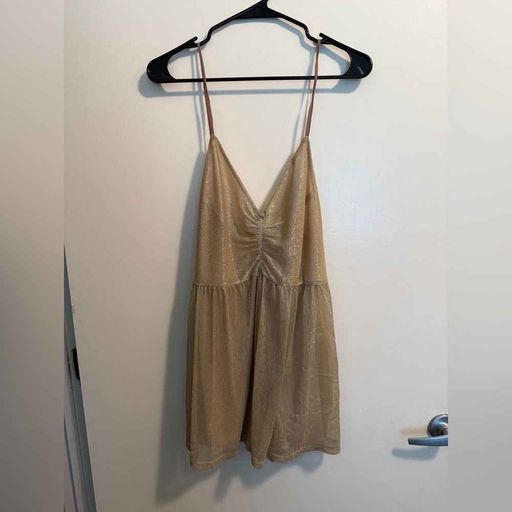 Urban Outfitters Cream Ruched Romper Spaghetti Strap